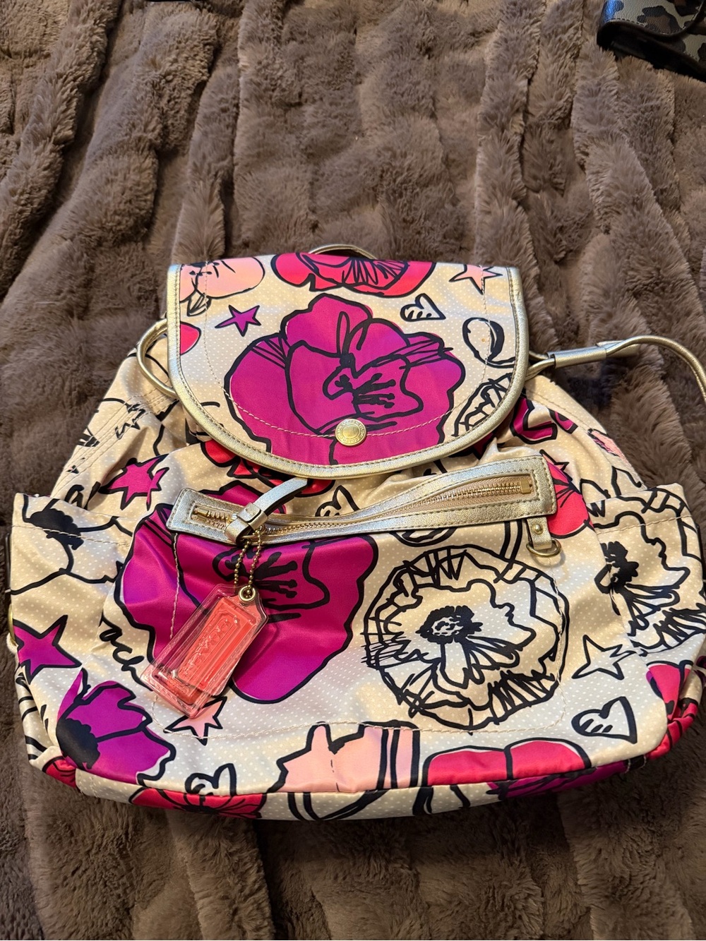 Coach Floral Print Drawstring Backpack - Pink Floral